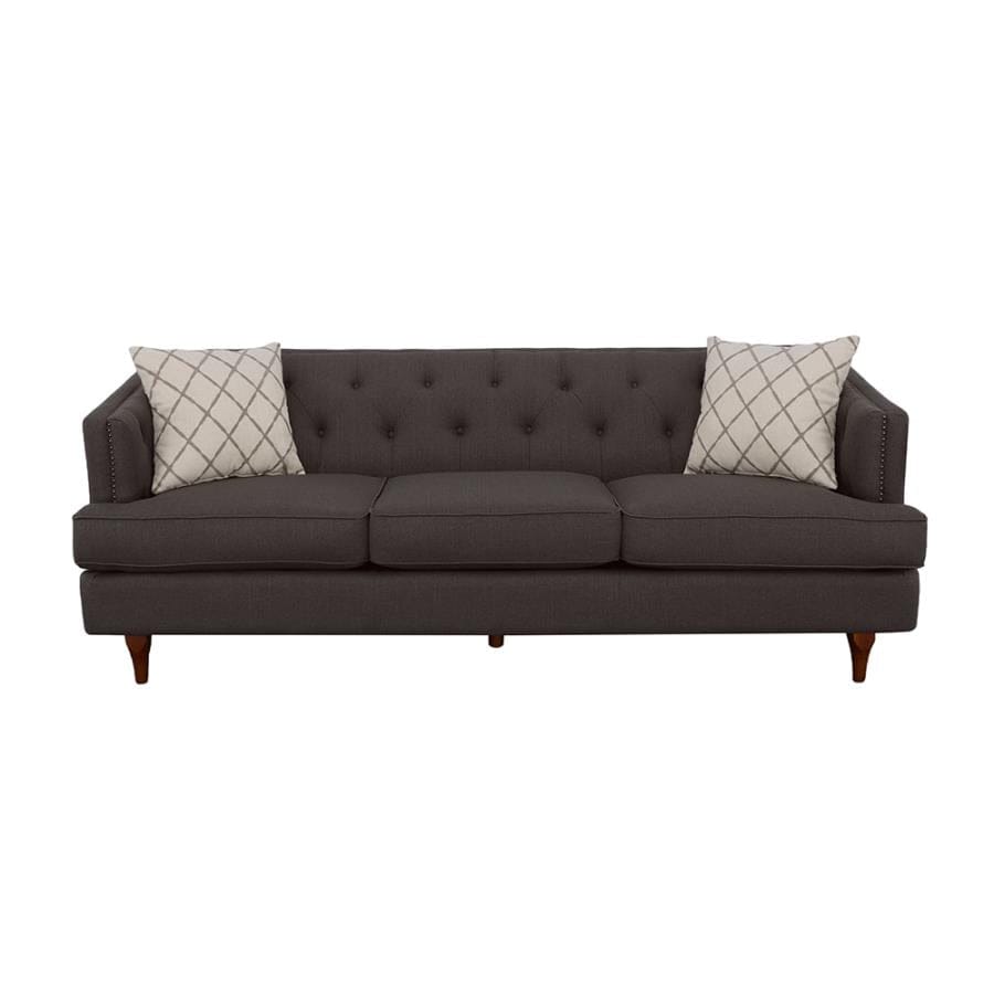 Shelby Recessed Arms and Tufted Tight Back Sofa Grey and Brown