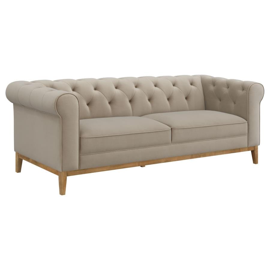 Sandrine 2-piece Button Tufted Tuxedo Arms Living Room Set Camel