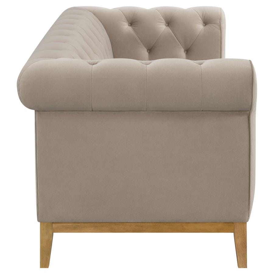 Sandrine 2-piece Button Tufted Tuxedo Arms Living Room Set Camel