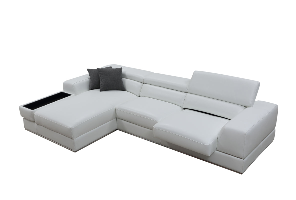 Divani Casa Pella Mini - Modern White Bonded Leather Left Facing Sectional Sofa
