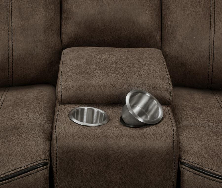 Sawyer Glider Loveseat with Console Macchiato