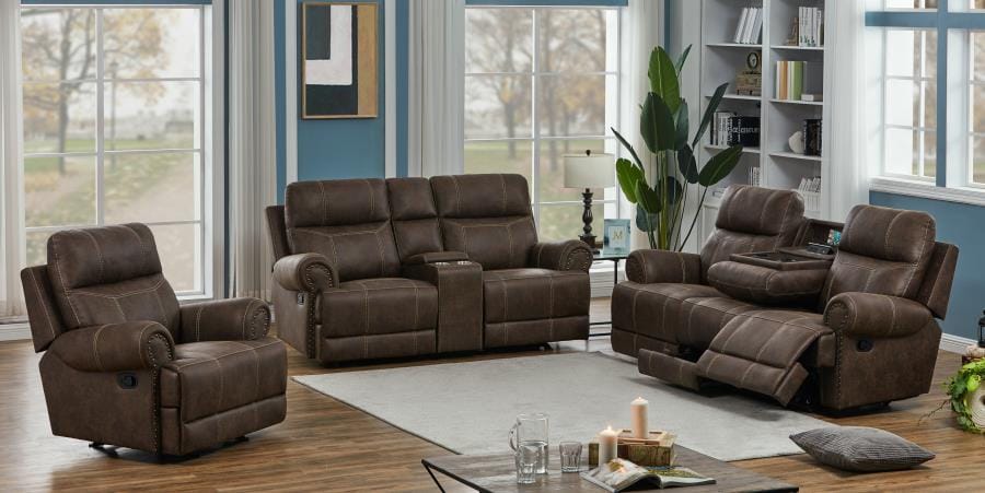 Brixton Upholstered Motion Sofa with Cup Holders Buckskin Brown