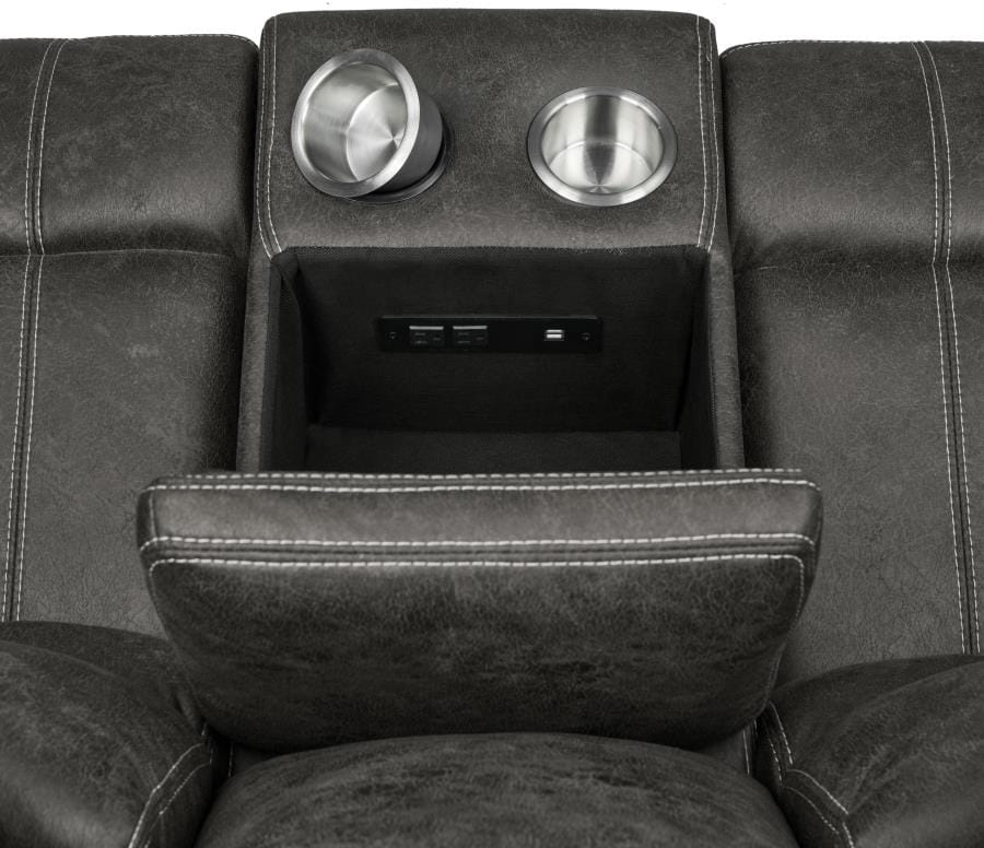 Wyatt Upholstered Glider Loveseat with Console Grey