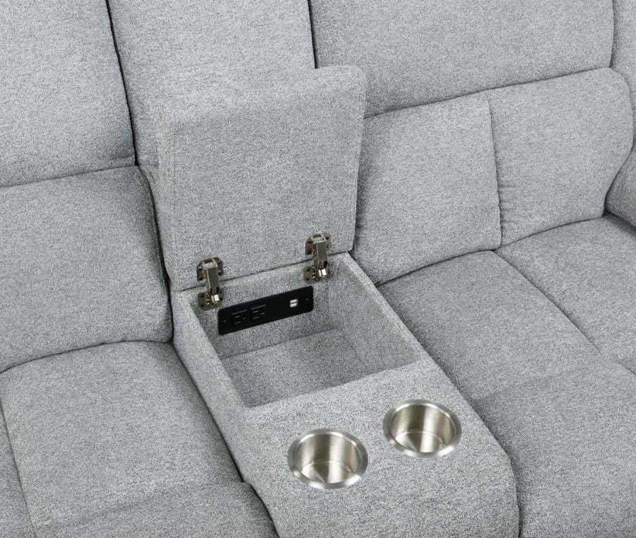 Waterbury Upholstered Power Loveseat with Console Grey