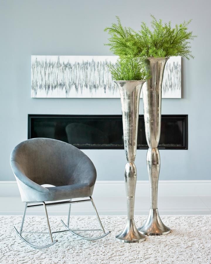 Upholstered Papasan Rocking Chair Silver and Chrome