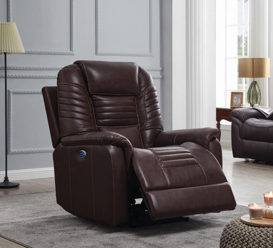 Upholstered Power^3 Recliner with Power Headrest Brown