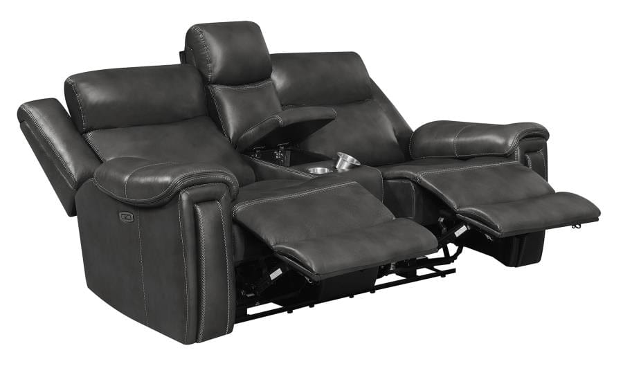 Shallowford Upholstered Power^2 Loveseat with Console Hand Rubbed Charcoal