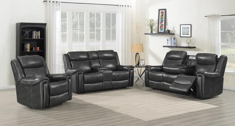 Shallowford Upholstered Power^2 Loveseat with Console Hand Rubbed Charcoal