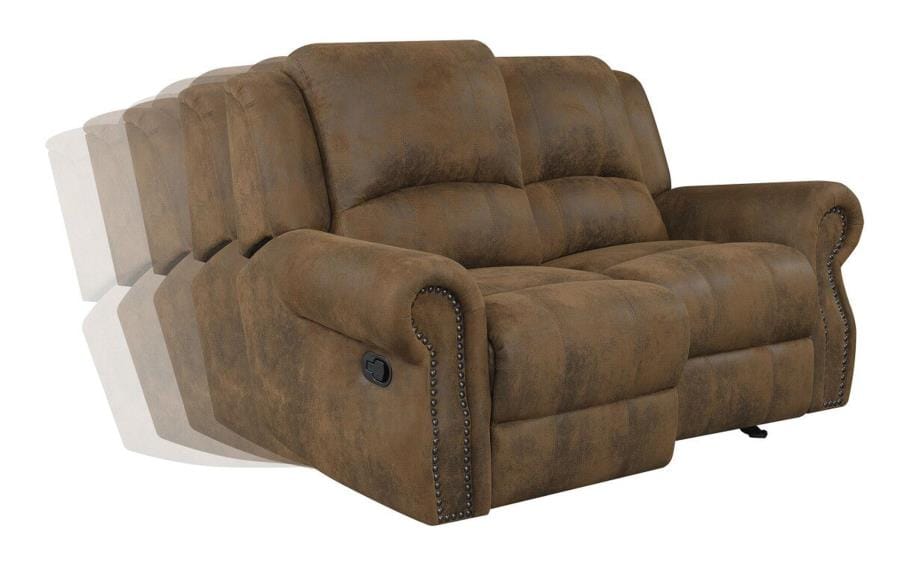 Sir Rawlinson Rolled Arm Glider Loveseat with Nailhead Trim Buckskin Brown
