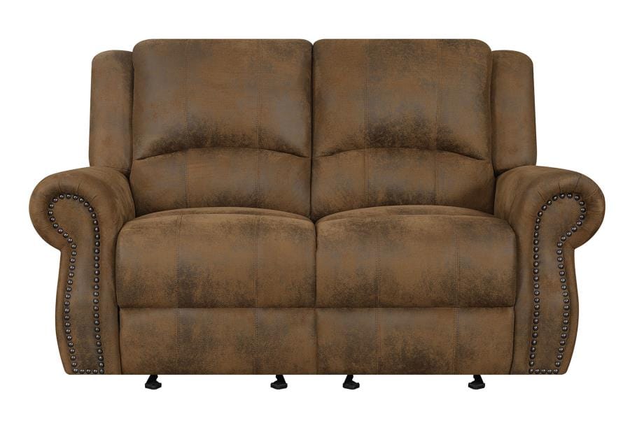 Sir Rawlinson Rolled Arm Glider Loveseat with Nailhead Trim Buckskin Brown