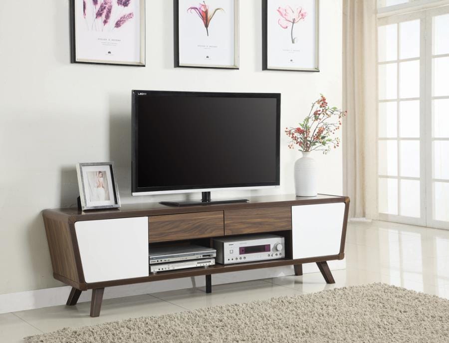 Alvin 2-drawer TV Console Dark Walnut and Glossy White