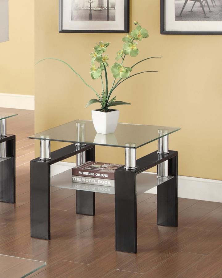 Dyer Tempered Glass End Table with Shelf Black