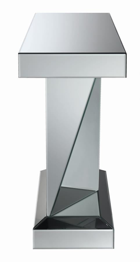 Gunilla Rectangular Sofa Table with Triangle Detailing Silver and Clear Mirror