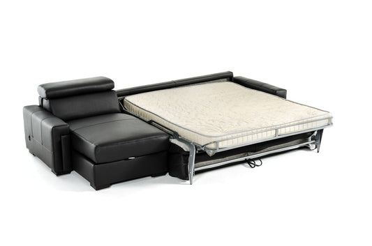 Estro Salotti Sacha - Modern Black Leather Reversible Sectional Sofa Bed with Storage