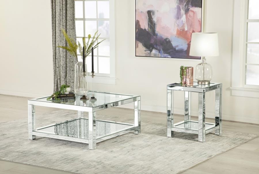Valentina Rectangular Coffee Table with Glass Top Mirror
