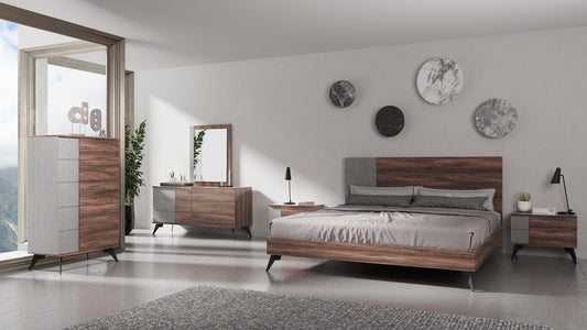 Nova Domus Palermo - Queen Italian Modern Faux Concrete & Noce Bodrum Bedroom Set