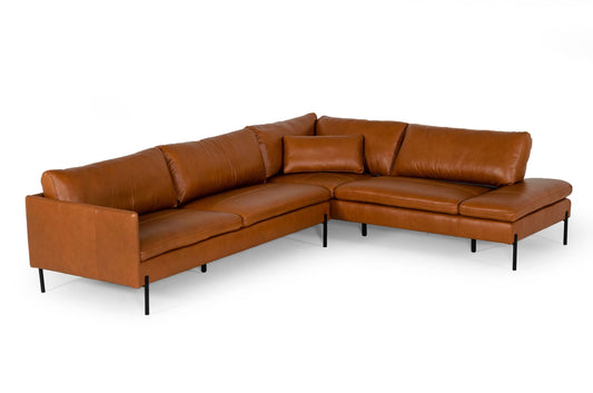 Divani Casa Sherry - Modern Cognac Leather Right Facing Sectional Sofa