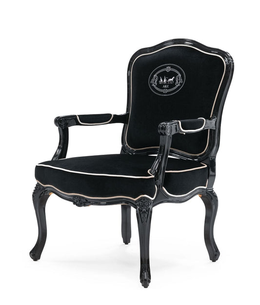 A&X Edmund - Transitional Black Velvet & Black High Gloss Lounge Chair