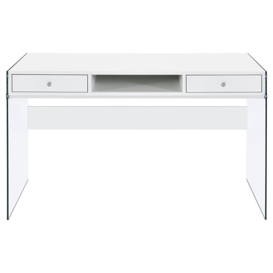Dobrev 2-drawer Writing Desk Glossy White and Clear