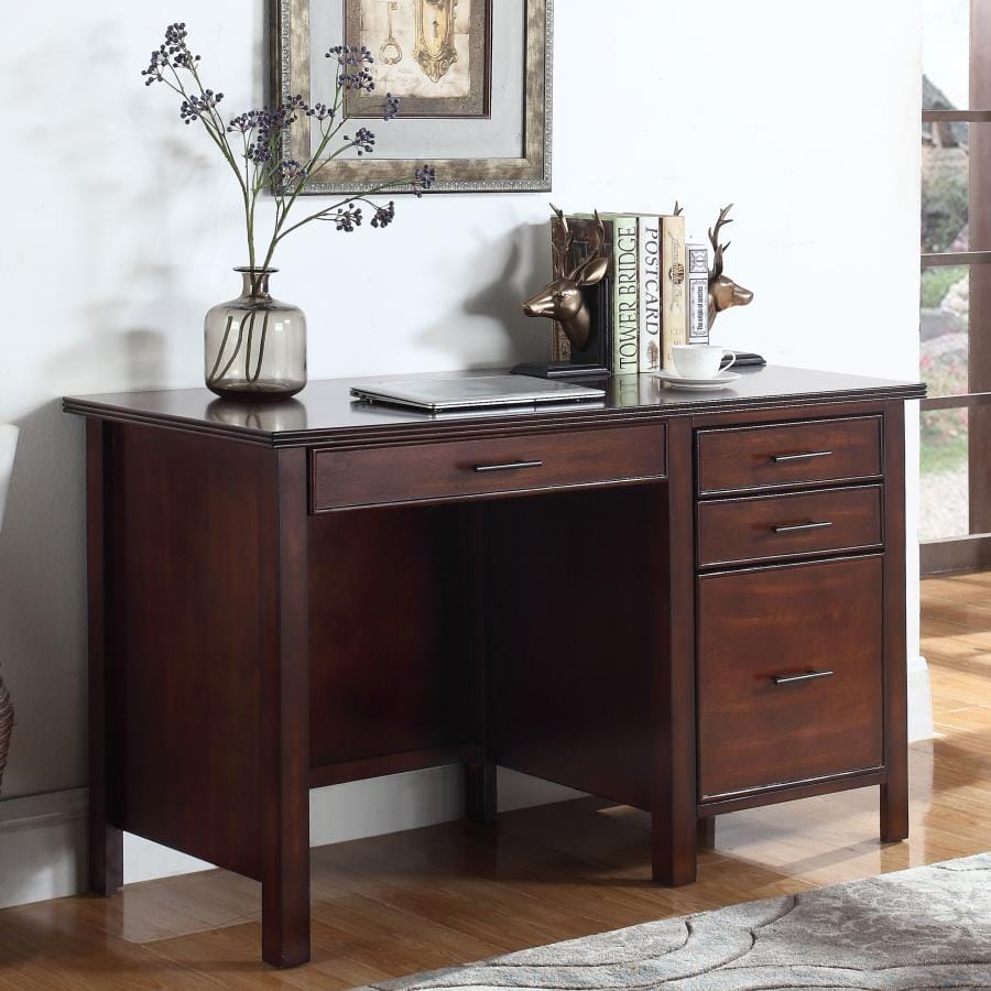 Daryll 4-drawer Office Desk with Outlet Red Brown