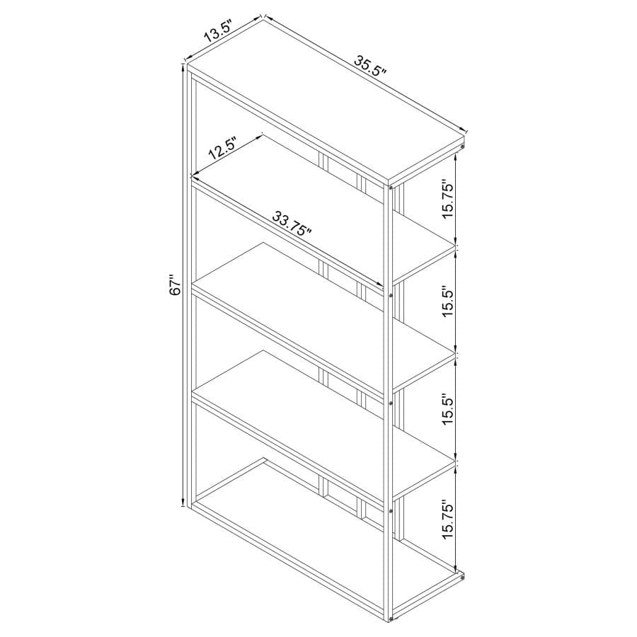 4-tier Metal Frame Bookcase Matte Brass and Cherry