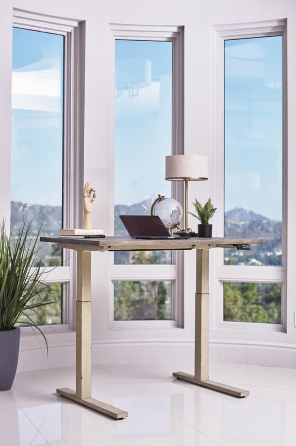 Myers Adjustable Height Standing Desk Weathered Pine and Antique Ivory