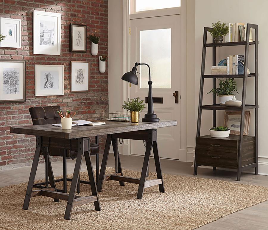 Delmar 2-drawer Bookcase Burnished Cognac and Weathered Gunmetal