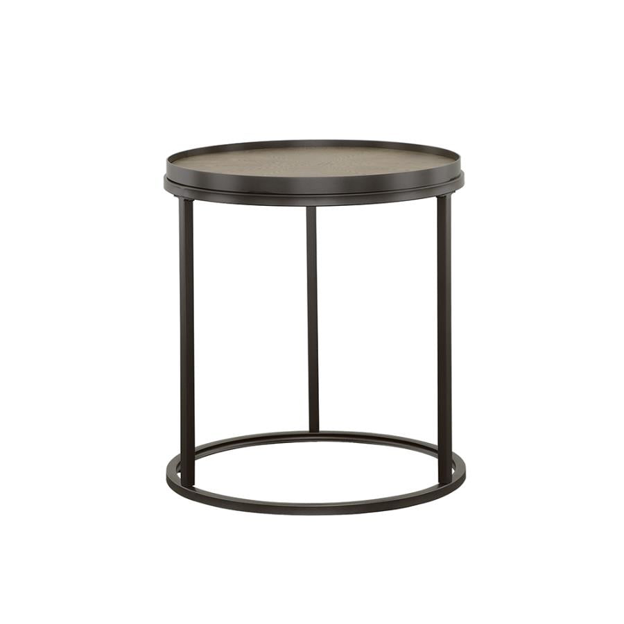 Rodrigo Round End Table Weathered Elm and Gunmetal