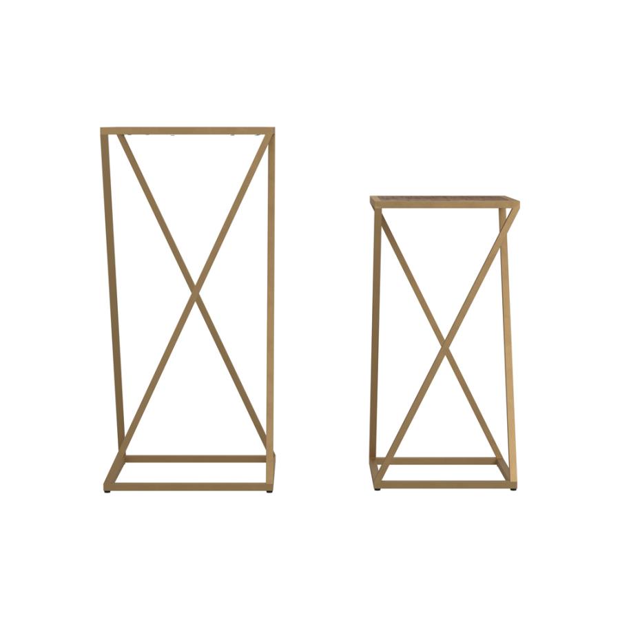 2-piece Square Nesting Table Weathered Natural and Gold