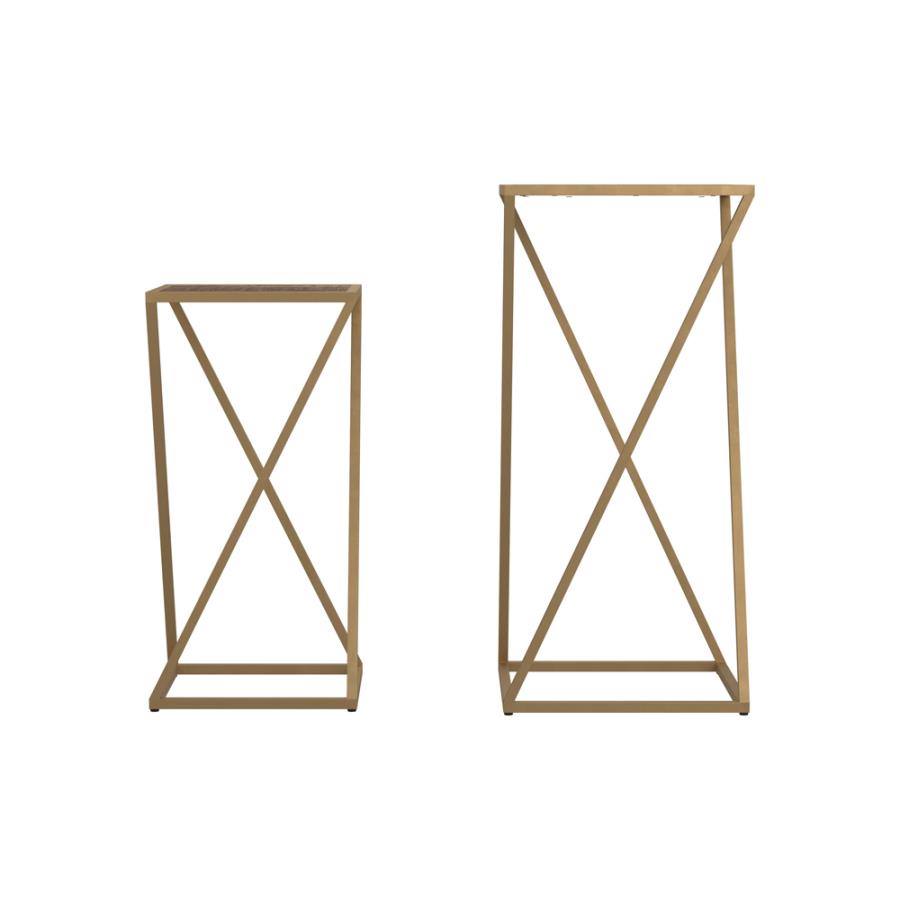 2-piece Square Nesting Table Weathered Natural and Gold