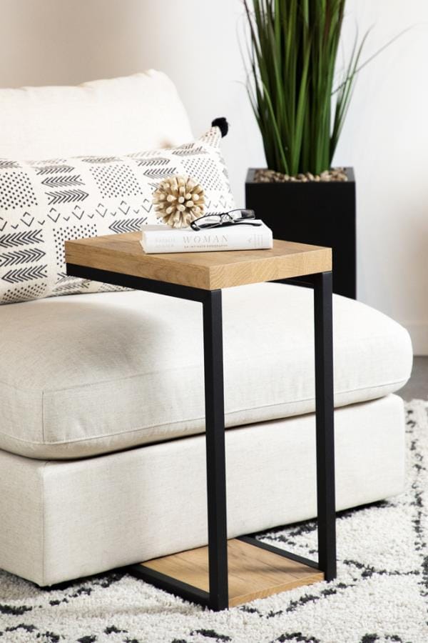 C-Shape Snack Table Black and Golden Oak