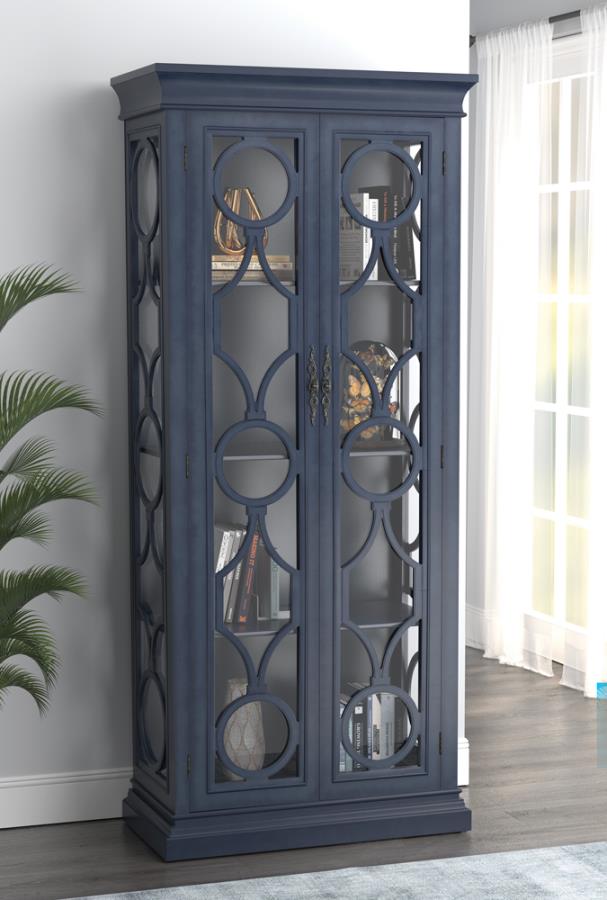 2-door Display Tall Cabinet Grey Blue