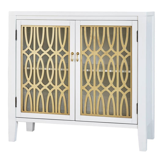 2-shelf Accent Cabinet White and Gold