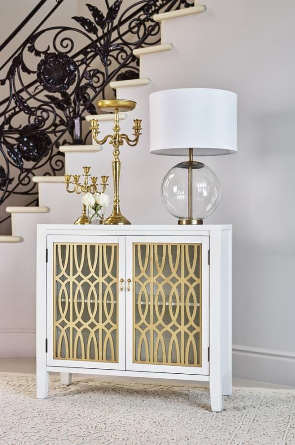 2-shelf Accent Cabinet White and Gold