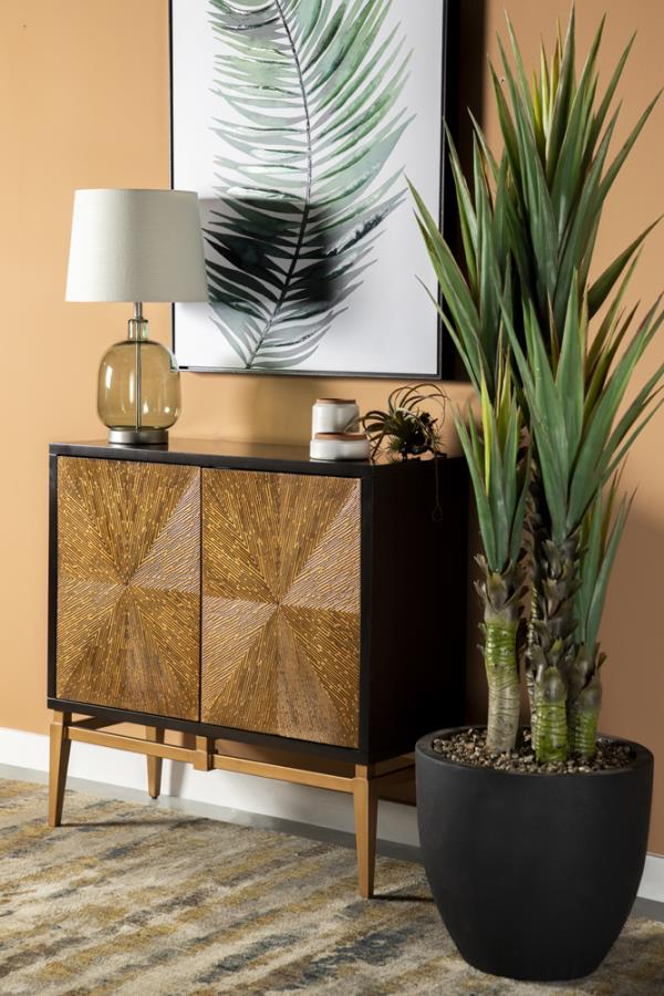 Zira Sunburst 2-door Accent Cabinet Brown and Antique Gold