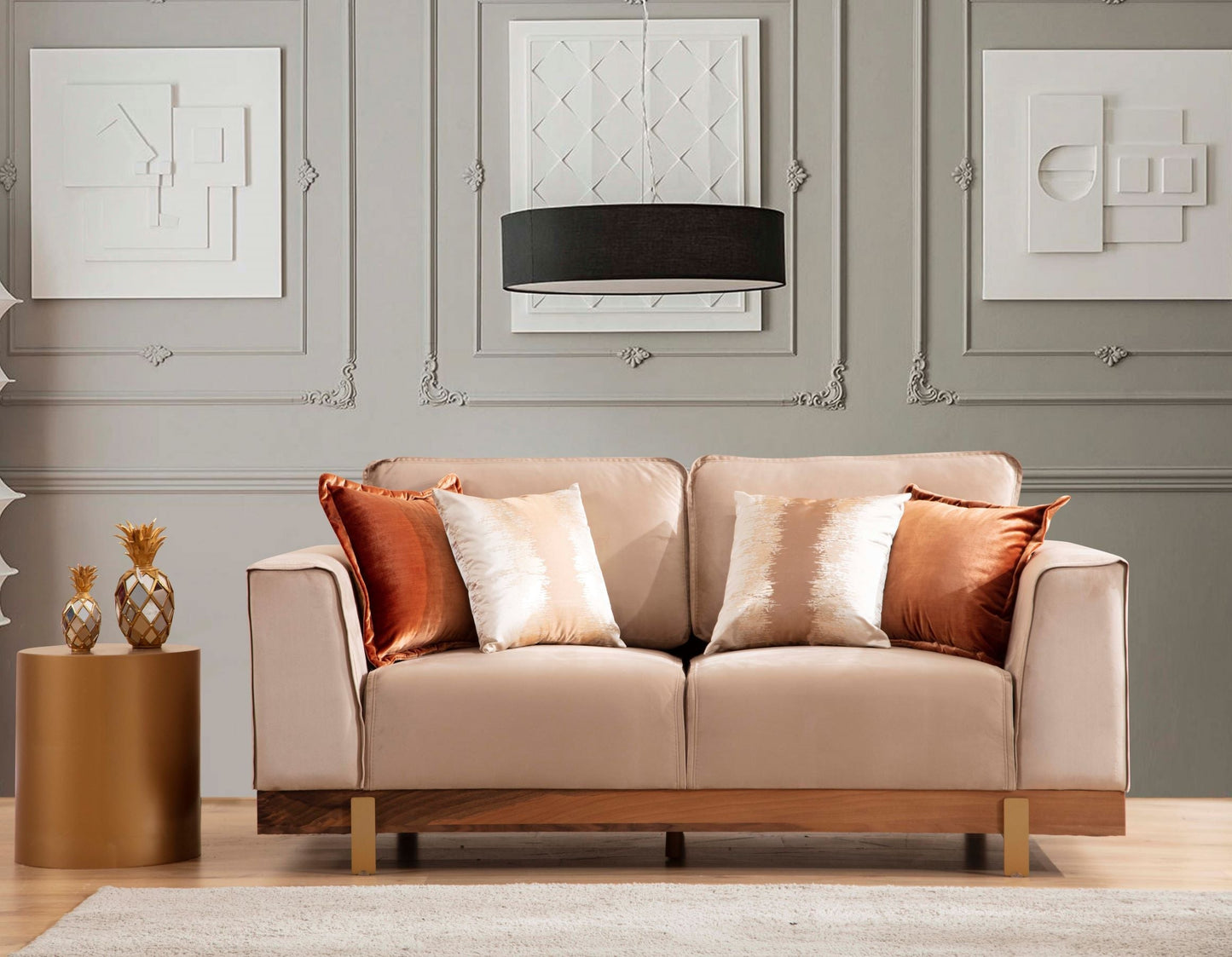 Emily Beige Velvet Sofa & Loveseat