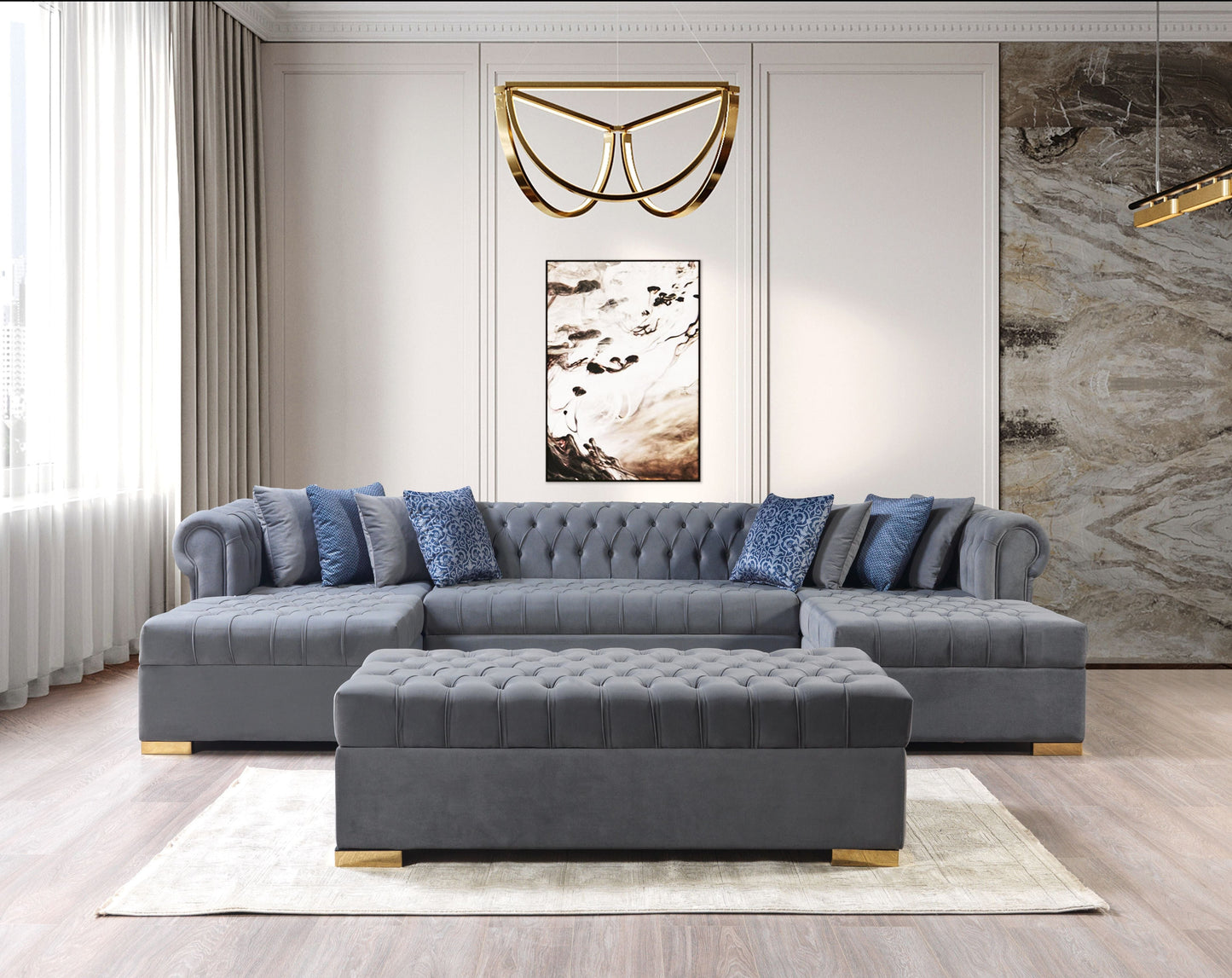 Lauren Gray Velvet Double Chaise Sectional