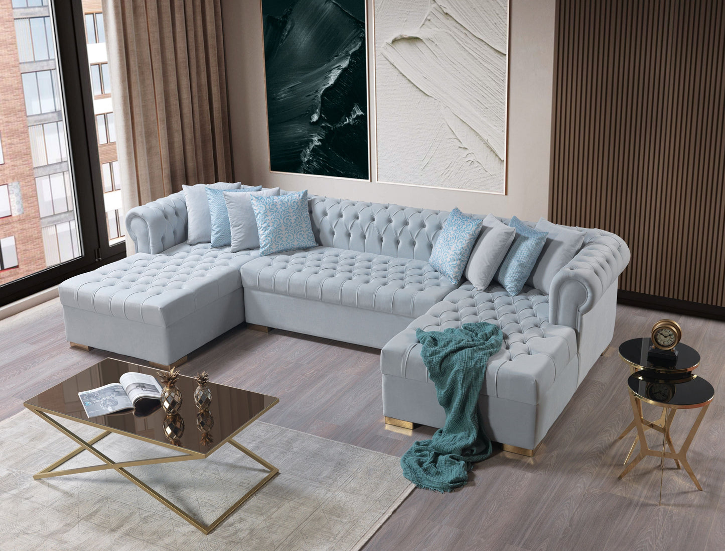 Lauren Pearl Velvet Double Chaise Sectional