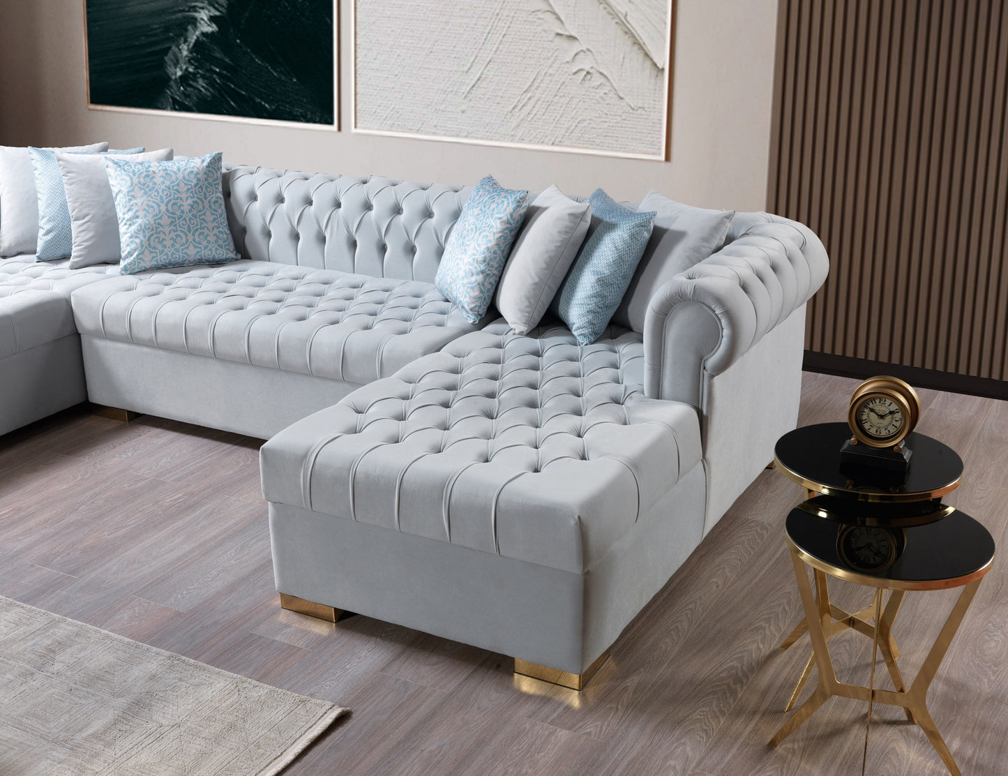 Lauren Pearl Velvet Double Chaise Sectional