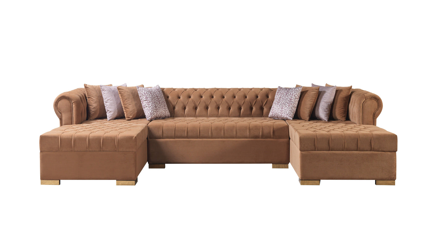 Lauren Mocha Velvet Double Chaise Sectional