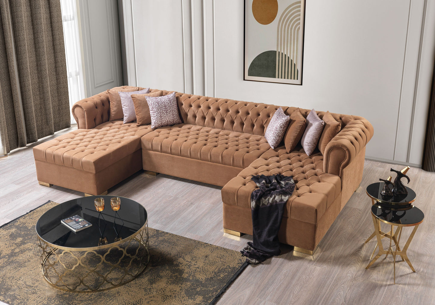 Lauren Mocha Velvet Double Chaise Sectional