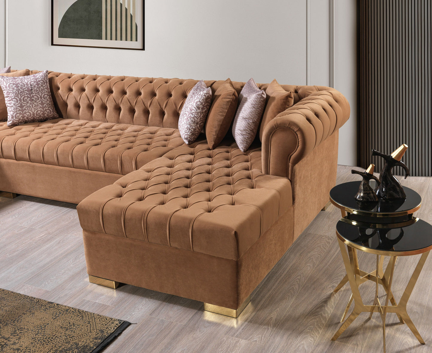 Lauren Mocha Velvet Double Chaise Sectional