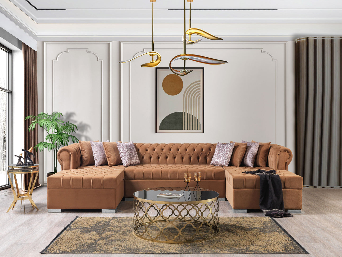 Lauren Mocha Velvet Double Chaise Sectional