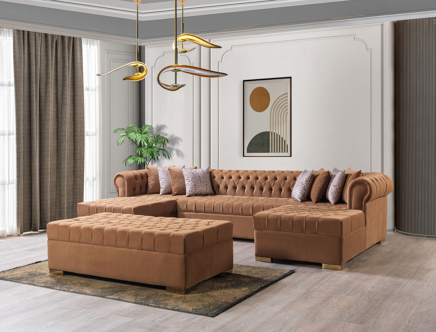 Lauren Mocha Velvet Double Chaise Sectional