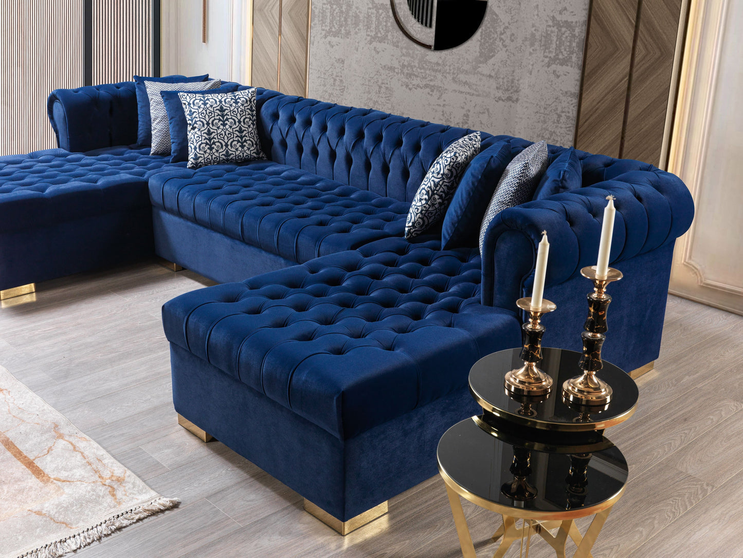 Lauren Navy Velvet Double Chaise Sectional