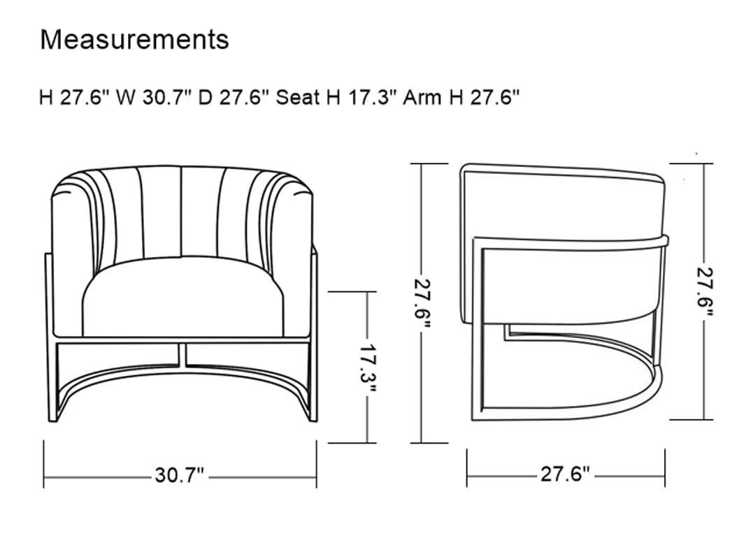 Modrest Landau Modern Grey Velvet & Gold Accent Chair