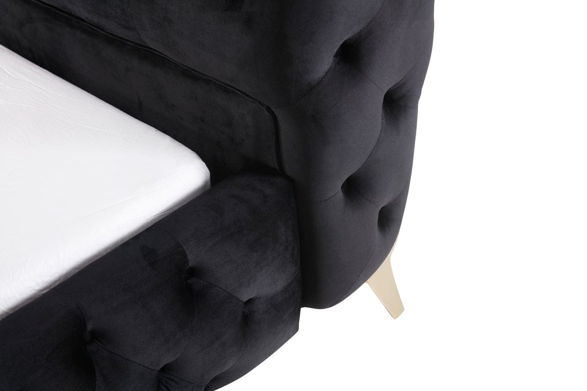 Modrest Legend Modern Black Velvet & Gold Bed