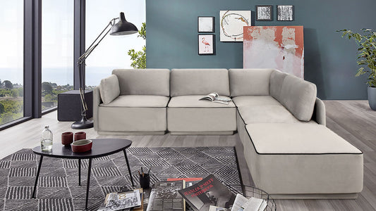 Divani Casa Blythe - Modern Light Grey Velvet Sectional Sofa  + Ottoman