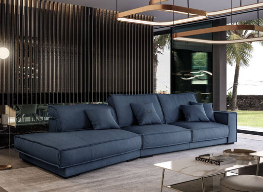 Coronelli Collezioni Sevilla - Italian Contemporary Blue Leather Left Facing Sectional Sofa
