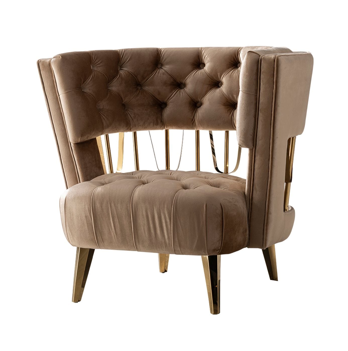 Divani Casa Courtney - Beige & Gold Fabric Lounge Chair